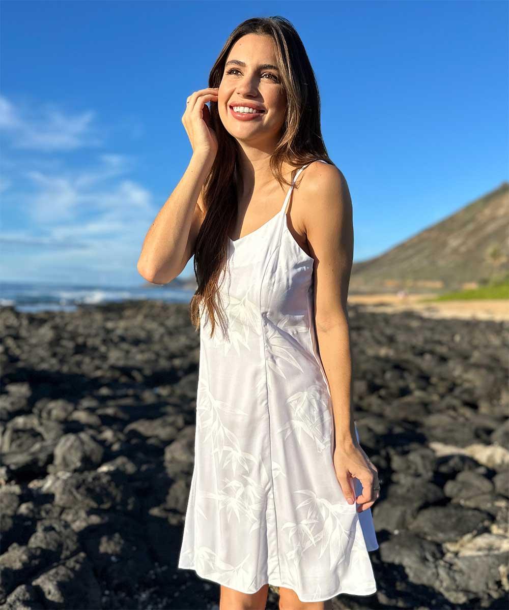 paradise found Bamboo Hawaiian Shirts Bamboo White Spaghetti Dress