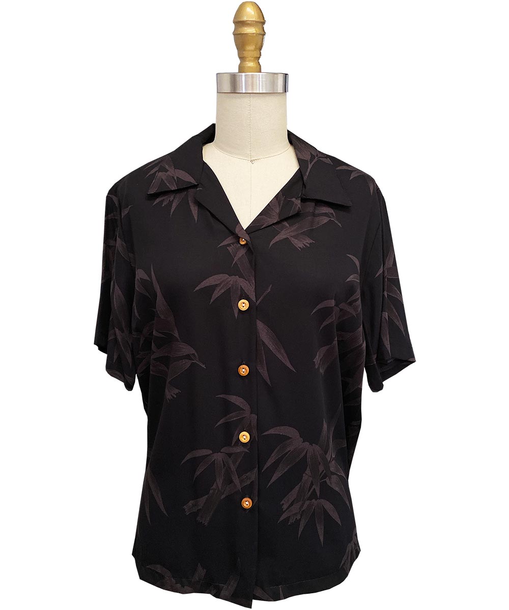 paradise found Bamboo Hawaiian Shirts Women's Bamboo Black Camp Shirt