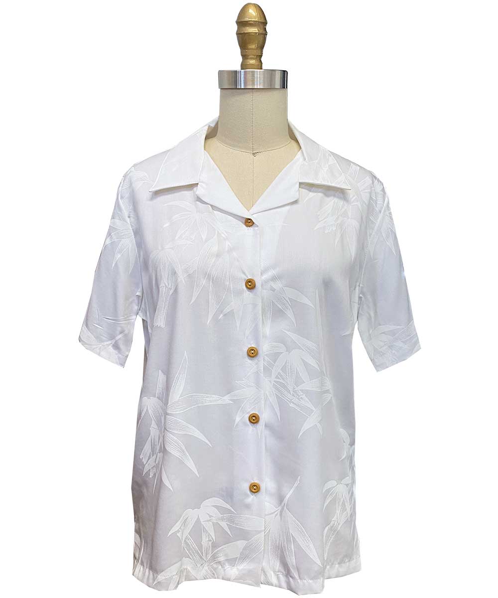 paradise found Bamboo Hawaiian Shirts Women's Bamboo White Camp Shirt