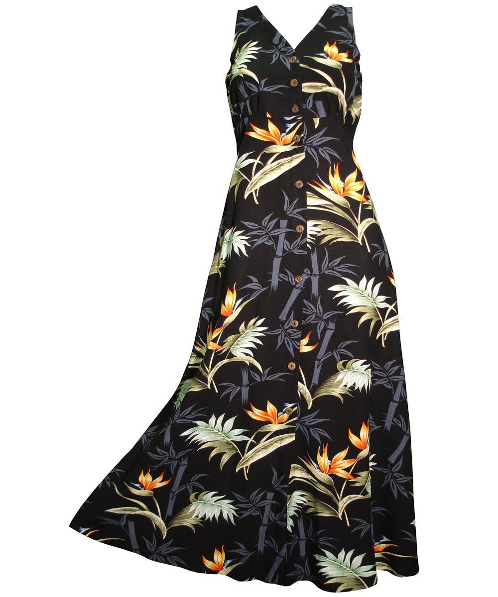 paradise found Bamboo Paradise Hawaiian Shirts Bamboo Paradise Black Button Front Tank Dress