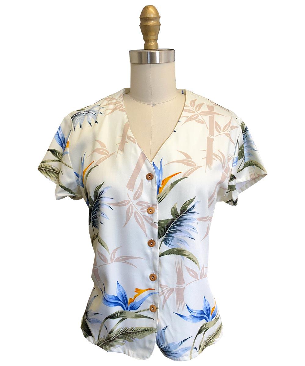 paradise found Bamboo Paradise Hawaiian Shirts Bamboo Paradise Cream V-Neck Blouse