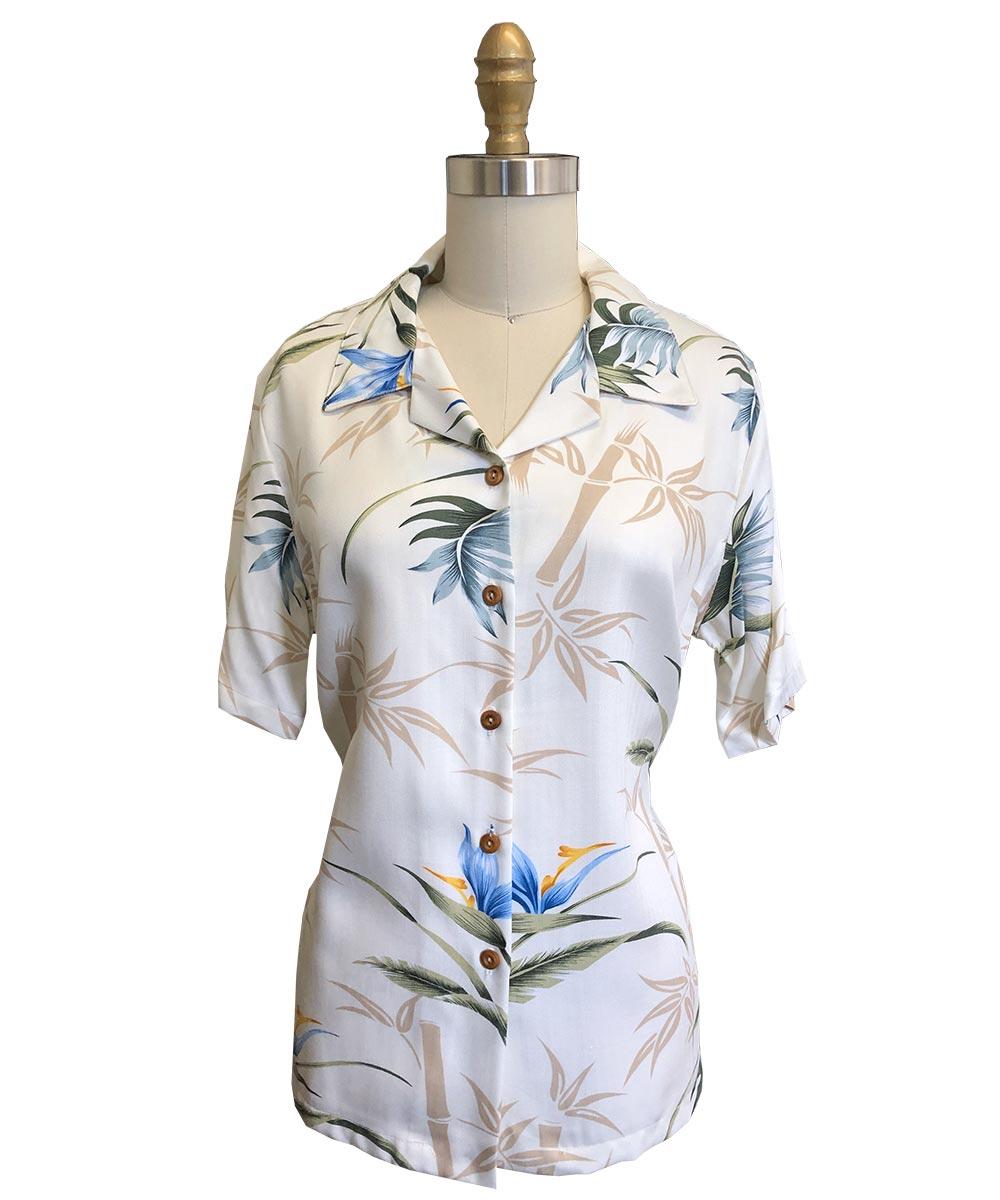 paradise found Bamboo Paradise Hawaiian Shirts Women's Bamboo Paradise Cream Camp Shirt