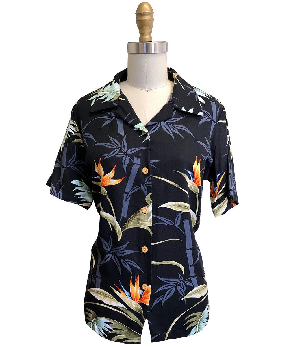 paradise found Bamboo Paradise Hawaiian Shirts Women's Bamboo Paradise Black Camp Shirt