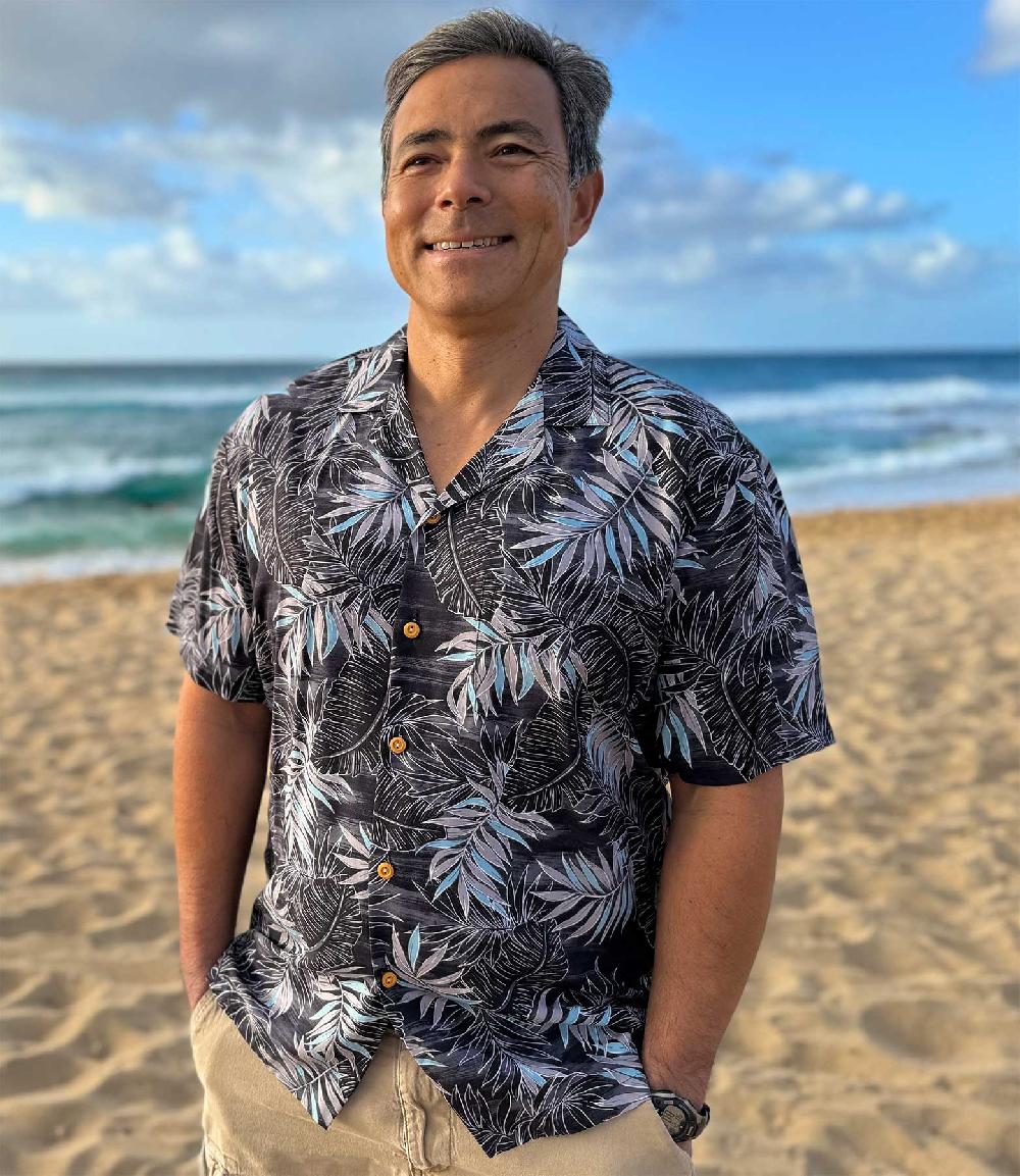 Paradise Found Big And Tall Hawaiian Shirts Midnight Palm Black