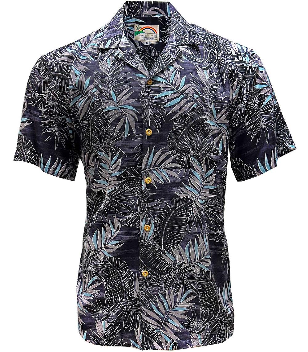 paradise found Big and Tall Hawaiian Shirts Midnight Palm Black