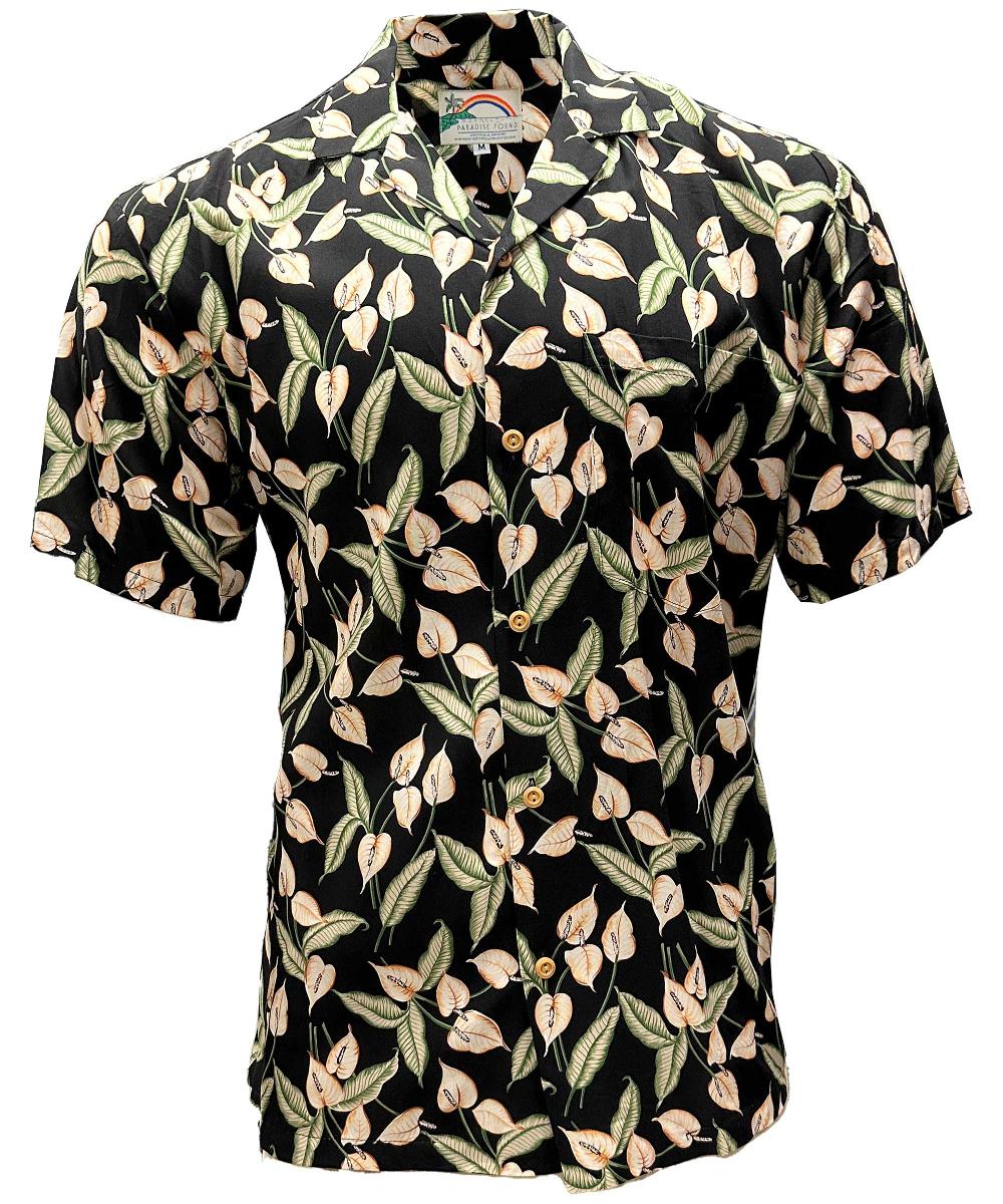 paradise found Big and Tall Hawaiian Shirts Mini Anthurium Black