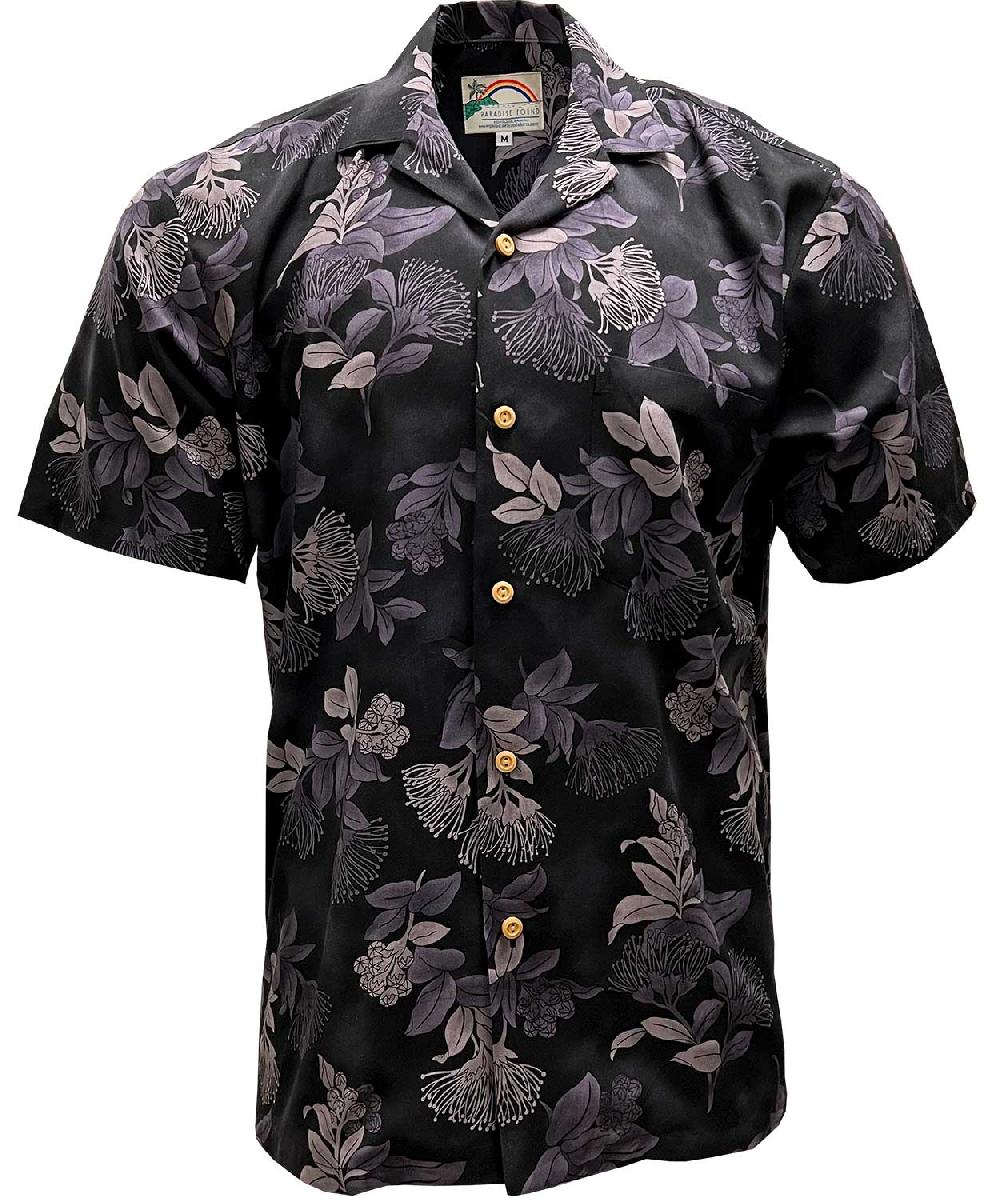 paradise found Big and Tall Hawaiian Shirts Ohia Black
