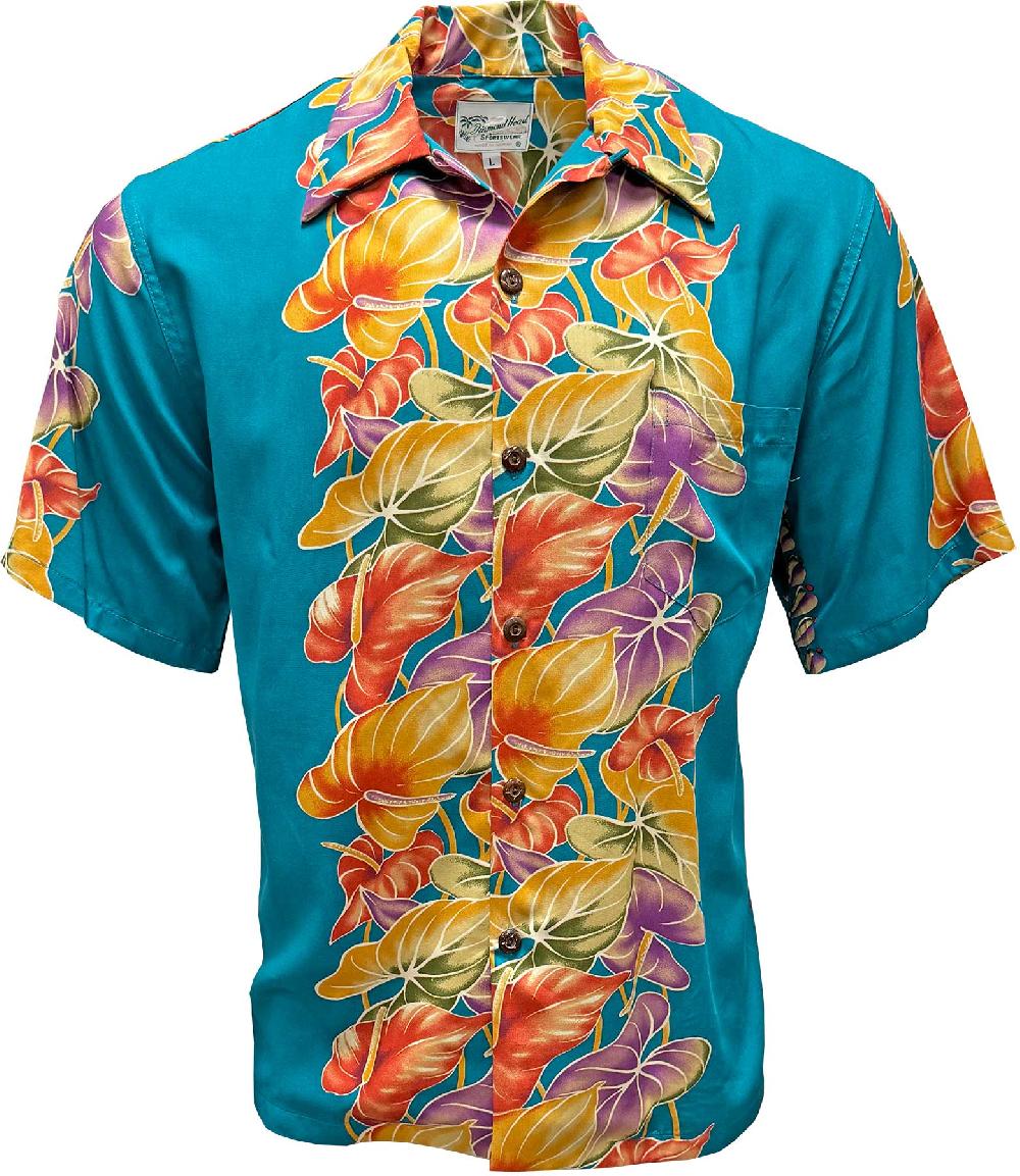 paradise found Big and Tall Hawaiian Shirts Retro Anthurium Panel - Lagoon