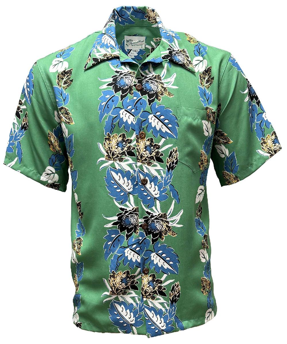 paradise found Big and Tall Hawaiian Shirts Retro Night Blooming Cereus - Rainforest
