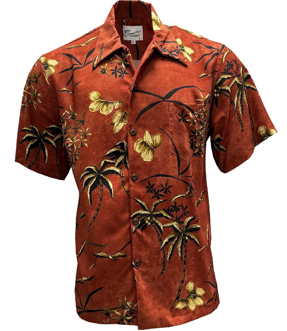 paradise found Big and Tall Hawaiian Shirts Retro Oasis Palms - Rust