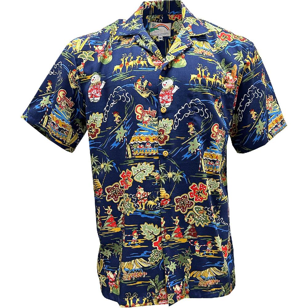paradise found Big and Tall Hawaiian Shirts Santa's Surf Shack Navy