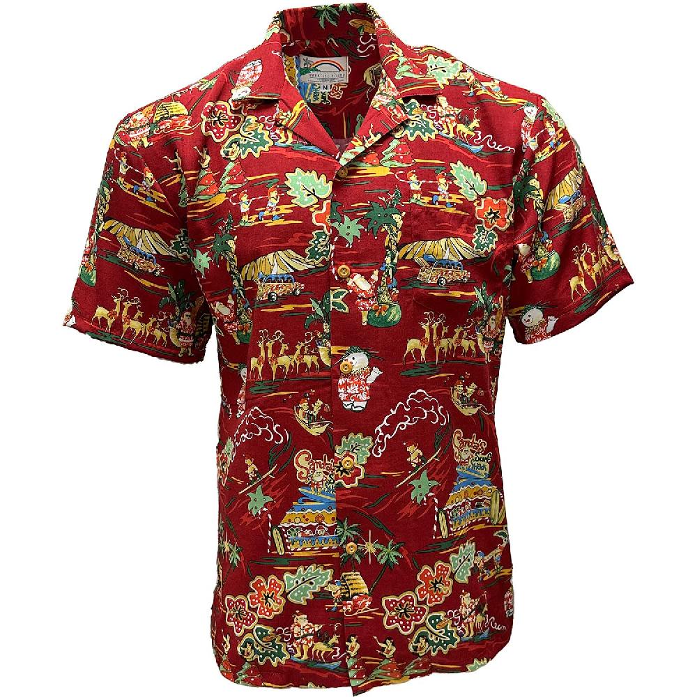 paradise found Big and Tall Hawaiian Shirts Santa's Surf Shack Red