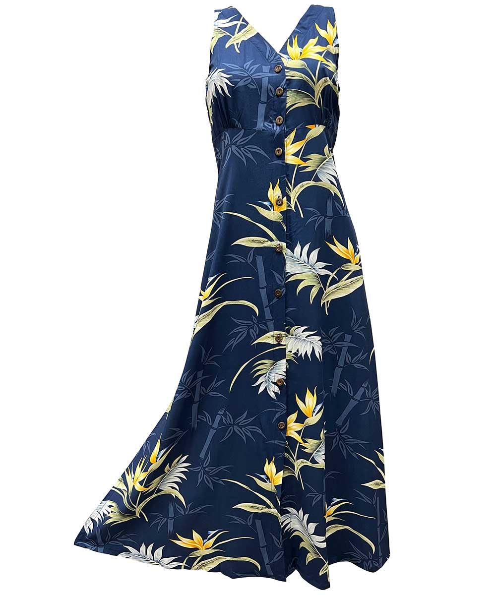 paradise found Button Front Long Dresses Bamboo Paradise Navy Button Front Tank Dress