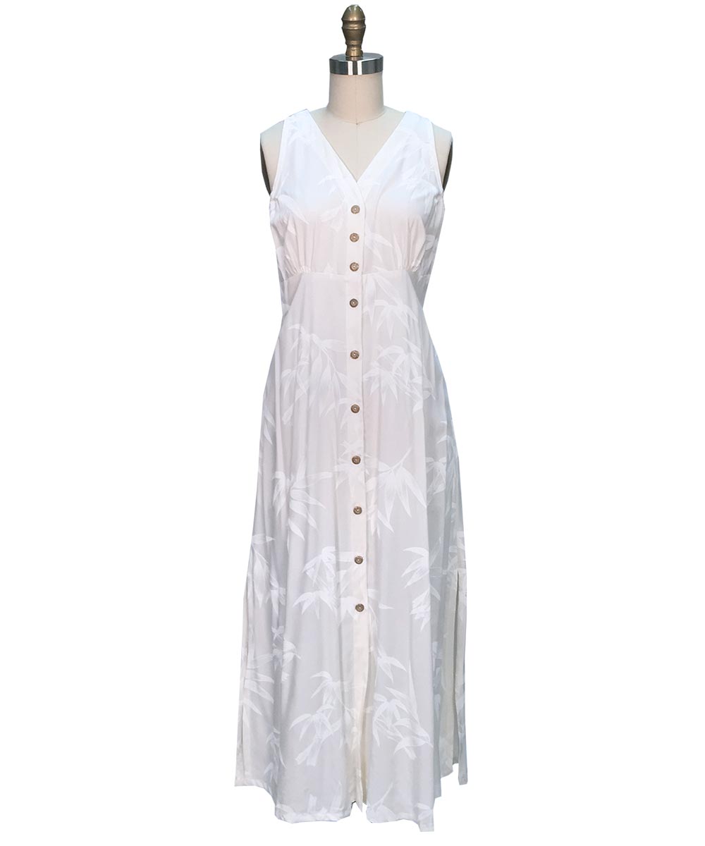 Paradise Found Button Front Long Dresses Bamboo White Button Front Tank Dress
