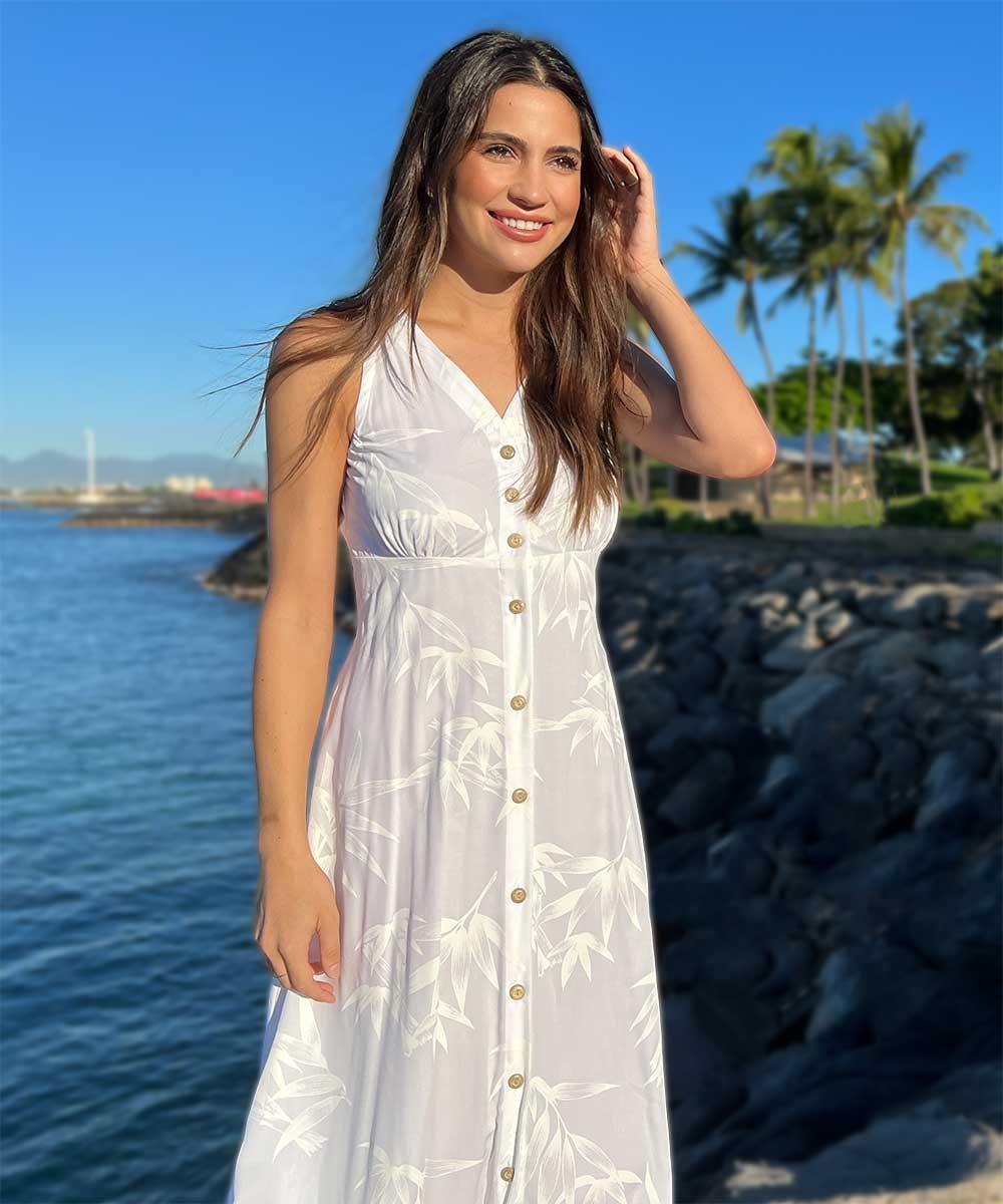 paradise found Button Front Long Dresses Bamboo White Button Front Tank Dress