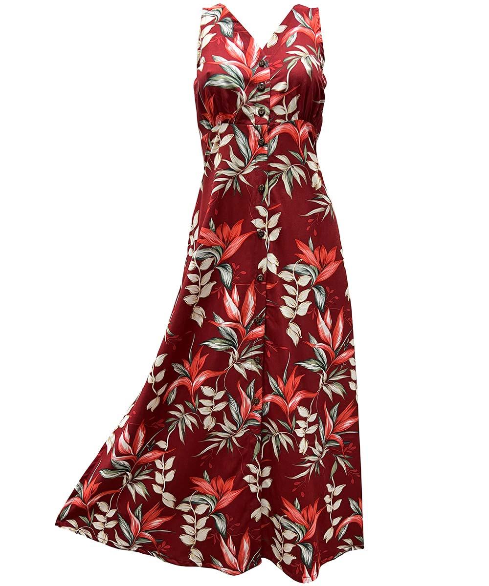 paradise found Button Front Long Dresses Heliconia Paradise Red Button Front Tank Dress