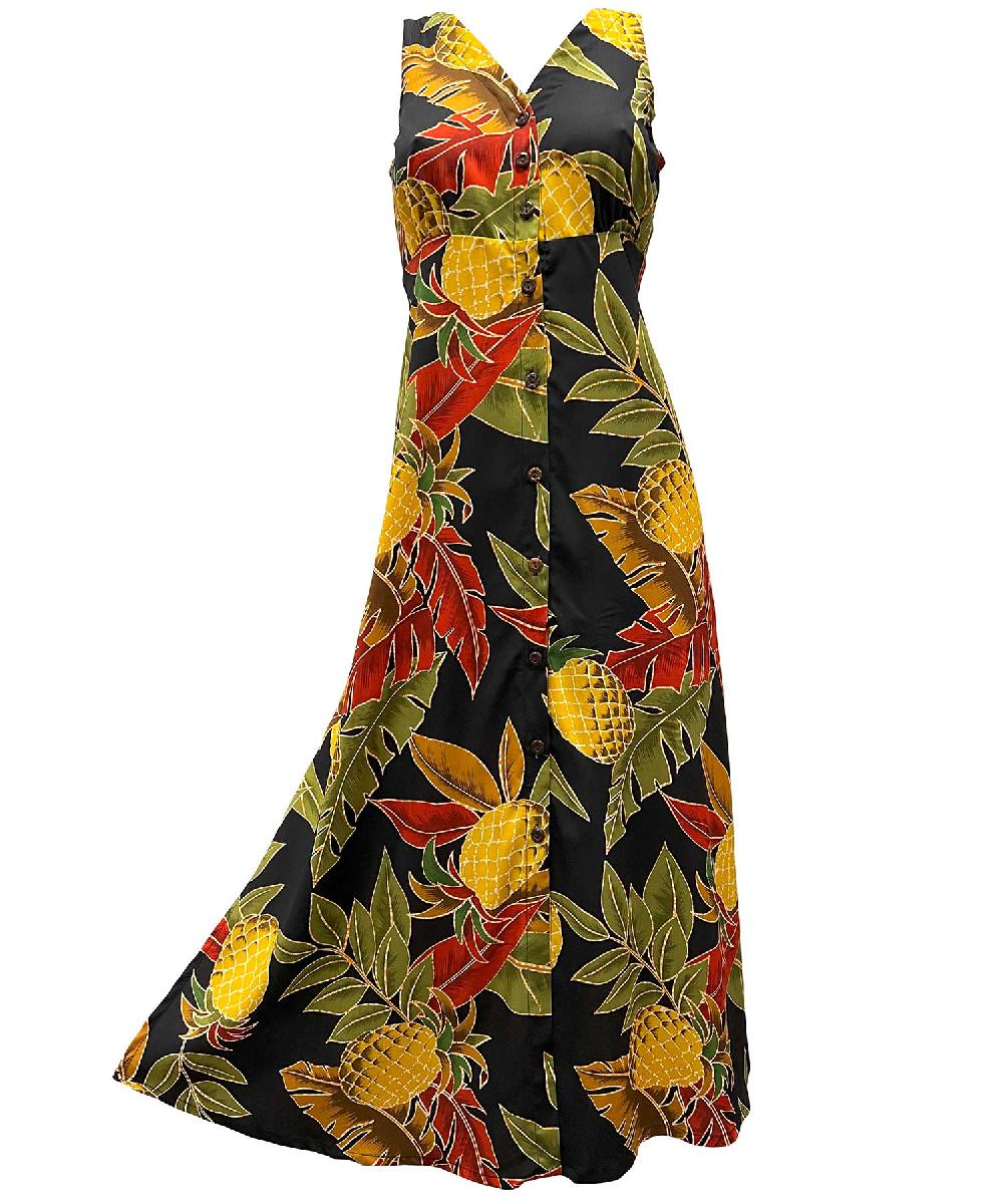 paradise found Button Front Long Dresses Retro Pineapple Midnight Button Front Tank Dress