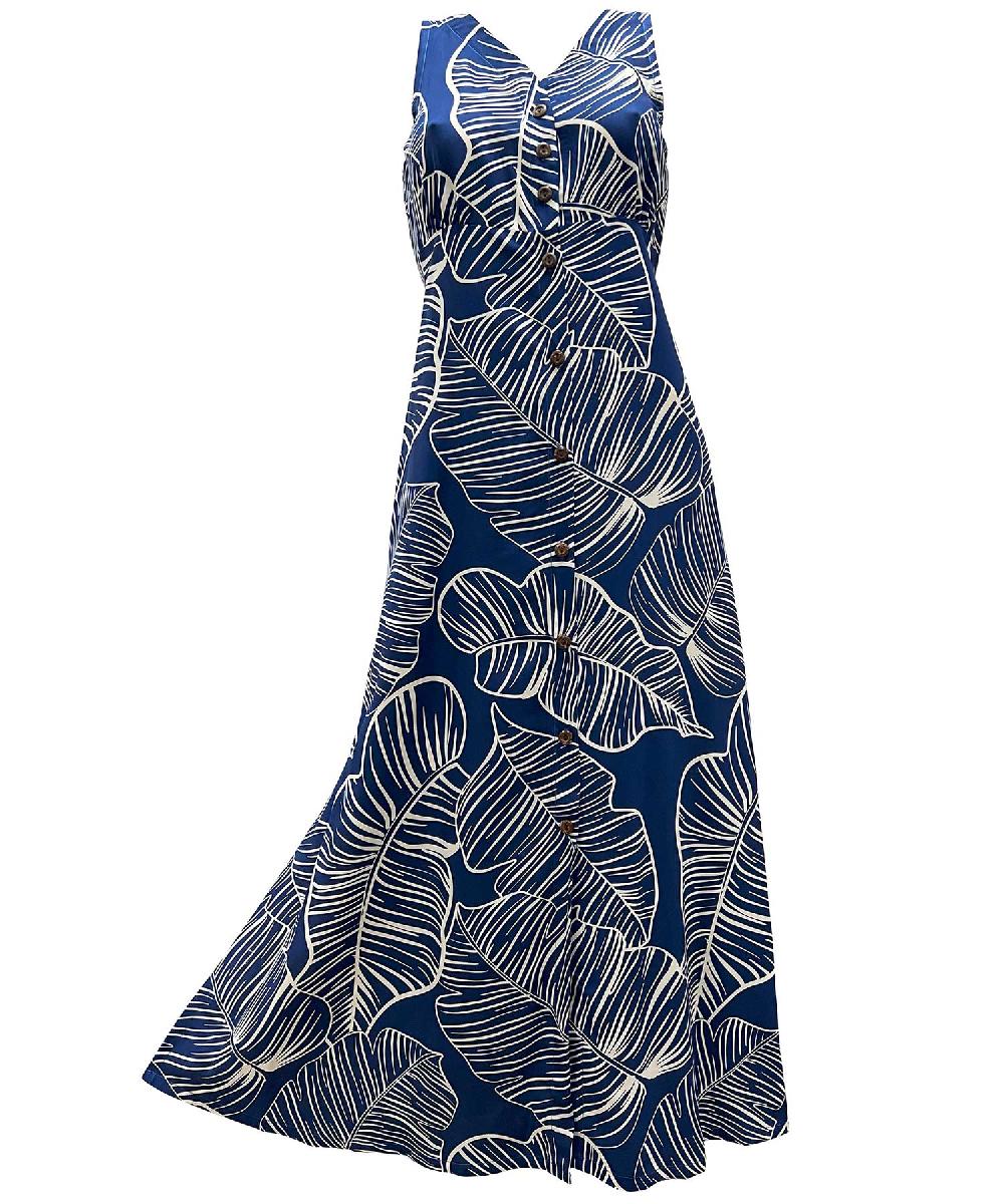 paradise found Button Front Long Dresses Taro Leaf Deep Blue Button Front Tank Dress