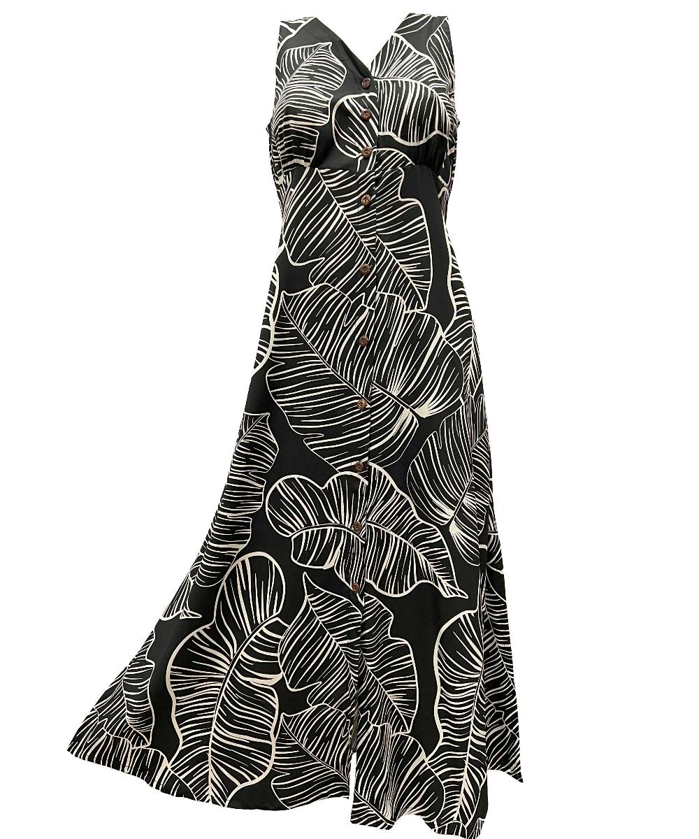 paradise found Button Front Long Dresses Taro Leaf Midnight Button Front Tank Dress