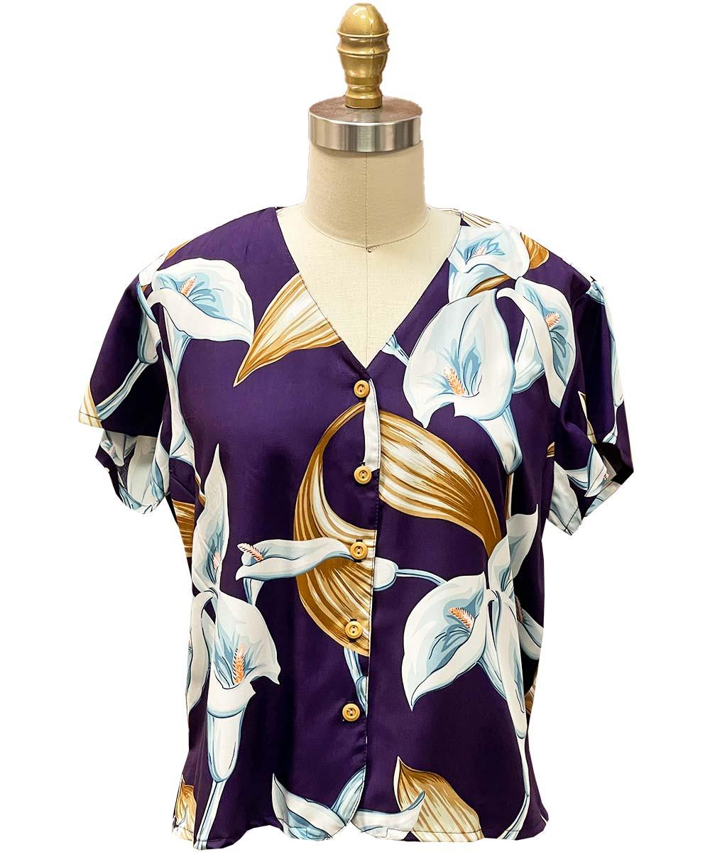 paradise found Calla Lily Hawaiian Shirts Calla Lily Purple V-Neck Top