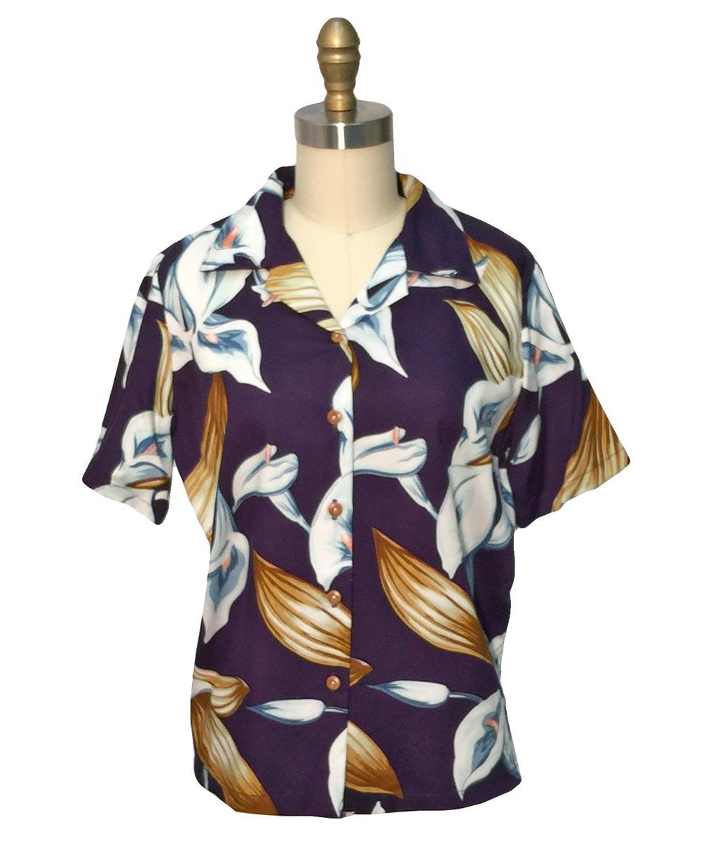paradise found Calla Lily Hawaiian Shirts Women's Calla Lily Purple Camp Shirt