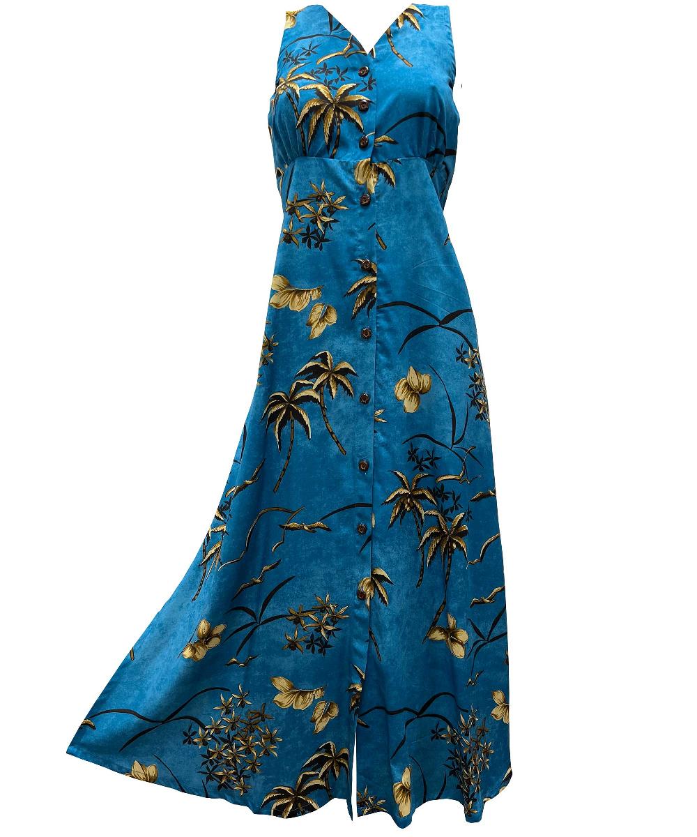 paradise found Diamond Head Sportswear Retro Oasis Palms Cool Water Button Front Tank Dress