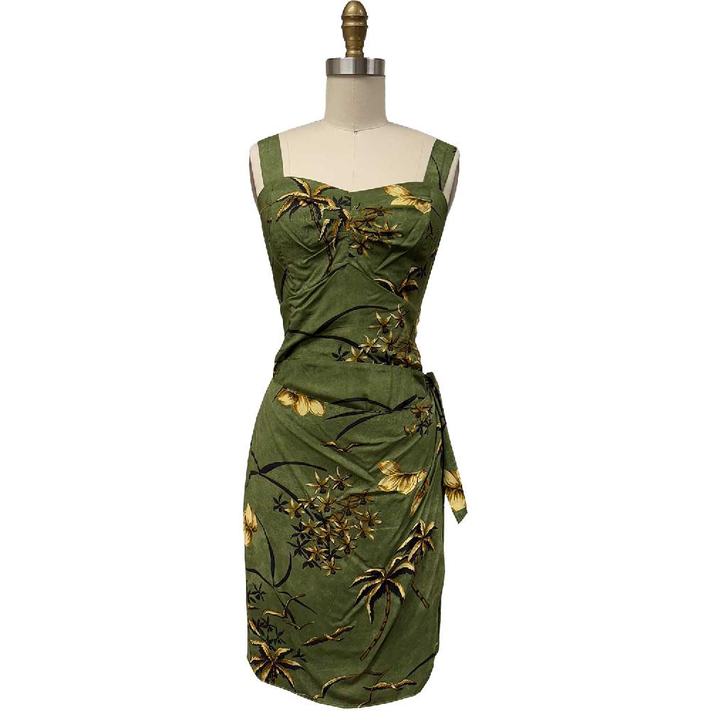 paradise found Diamond Head Sportswear Retro Oasis Palms Sarong Dress - Moss