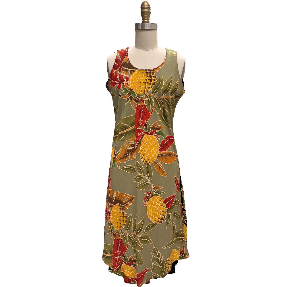 paradise found Diamond Head Sportswear Retro Pineapple Olive Tank Dress