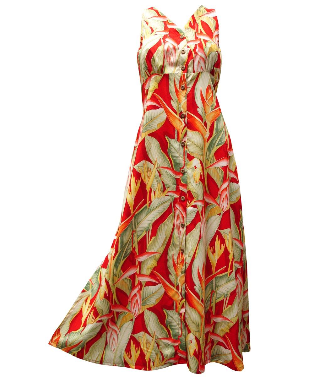 paradise found Heliconia Heliconia Red Button Front Tank Dress