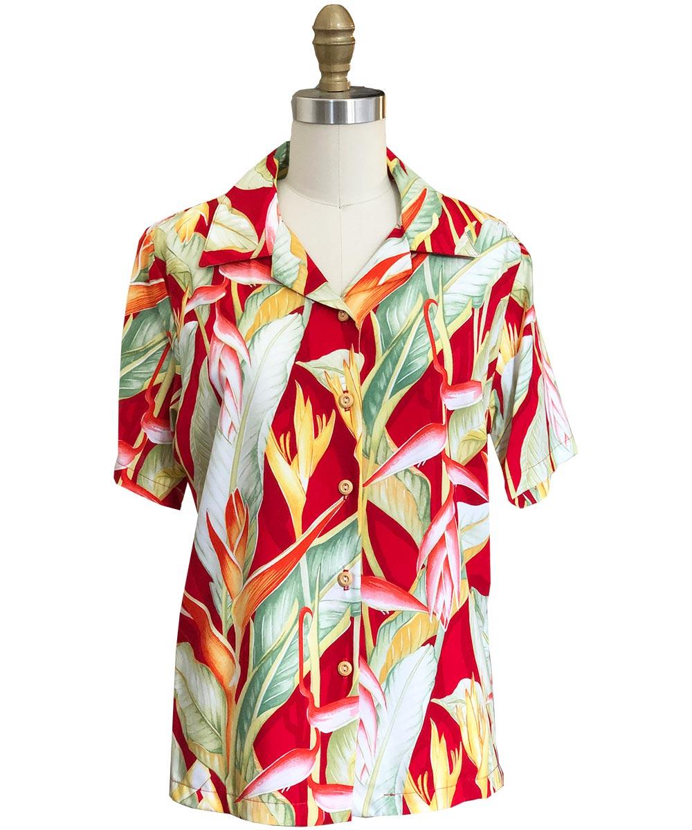 paradise found Heliconia Women's Heliconia Red Camp Shirt