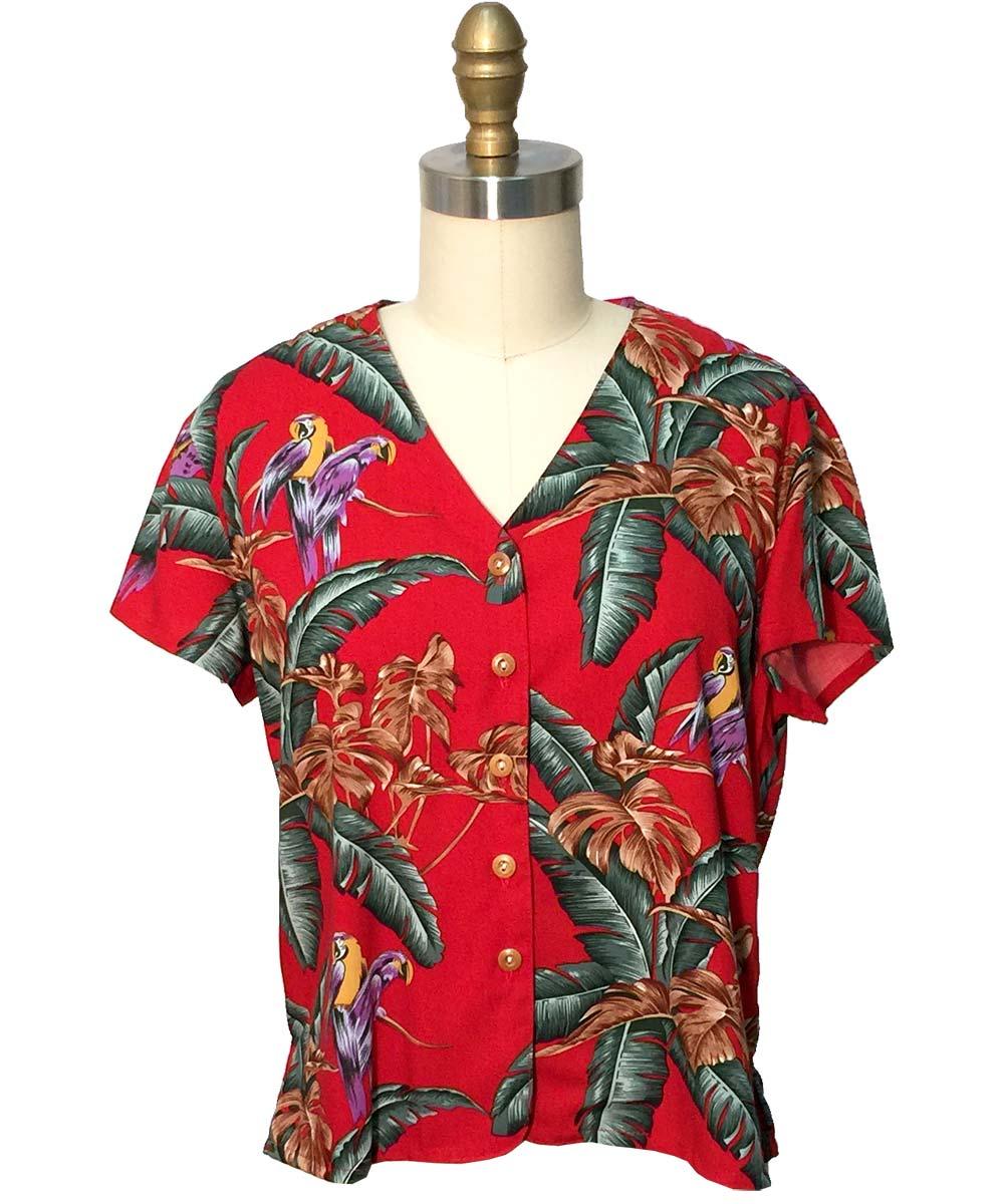 paradise found Jungle Bird Jungle Bird Red V-Neck Blouse