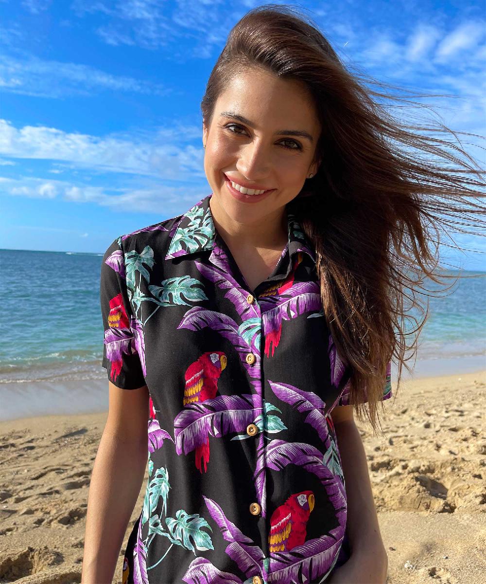 Paradise Found Jungle Bird Women's Jungle Bird Black Camp Shirt