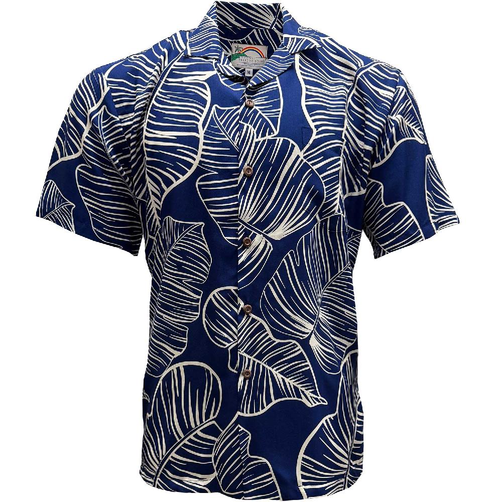 paradise found Men's Newest Shirts Taro Leaf Deep Blue