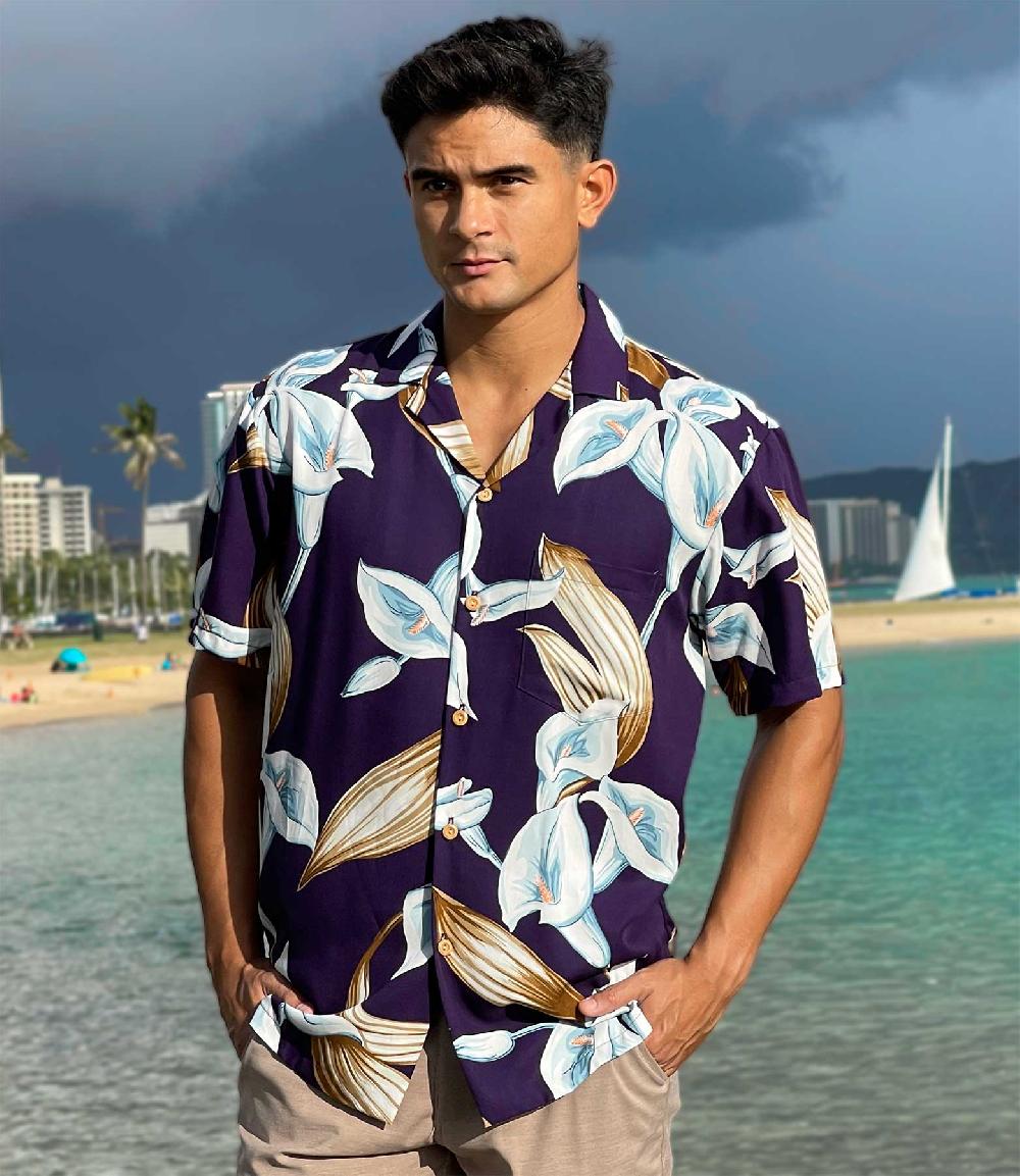 Paradise Found Men's Trending Shirts Calla Lily Purple