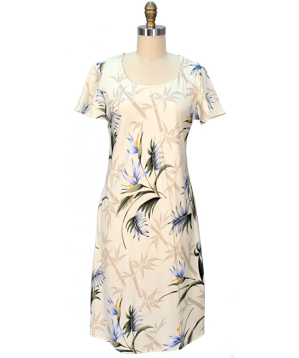 paradise found Mid Length Cap Sleeve Dresses Bamboo Paradise Cream A-Line Dress with Cap Sleeves