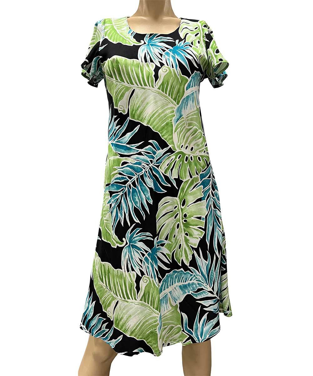 paradise found Mid Length Cap Sleeve Dresses Cabana Palms Black A-Line Dress with Cap Sleeves paradise found Mid Length Cap Sleeve Dresses Cabana Palms Black A-Line Dress with Cap Sleeves