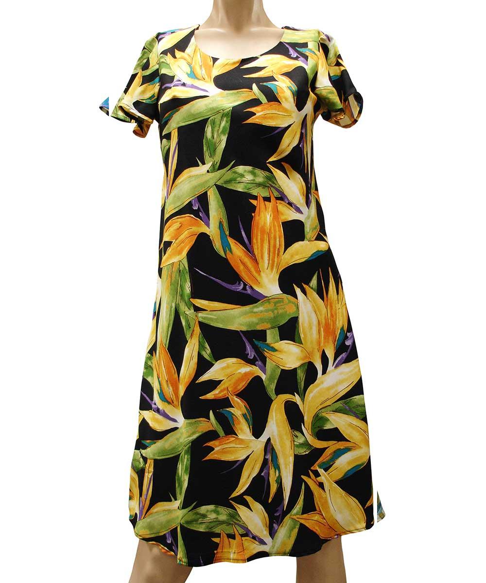 paradise found Mid Length Cap Sleeve Dresses Watercolor Paradise Black A-Line Dress with Cap Sleeves