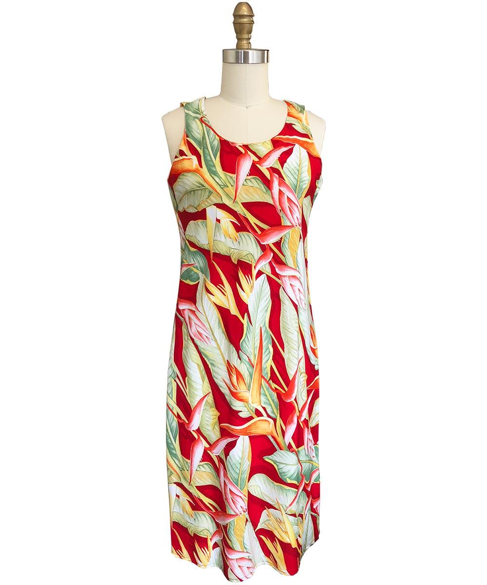 paradise found Mid Length Tank Dresses Heliconia Red Tank Dress