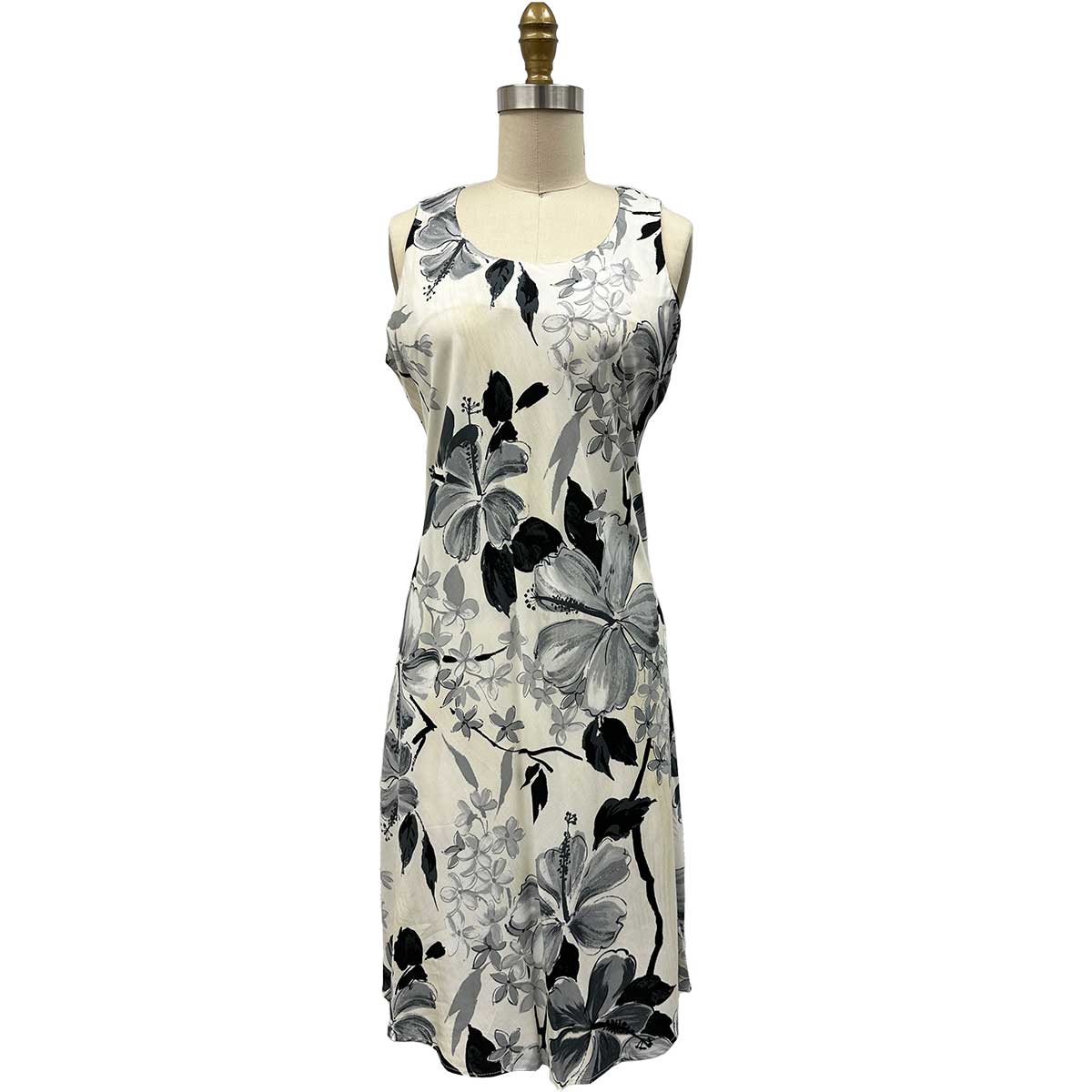 paradise found Mid Length Tank Dresses Watercolor Hibiscus Gray Tank Dress