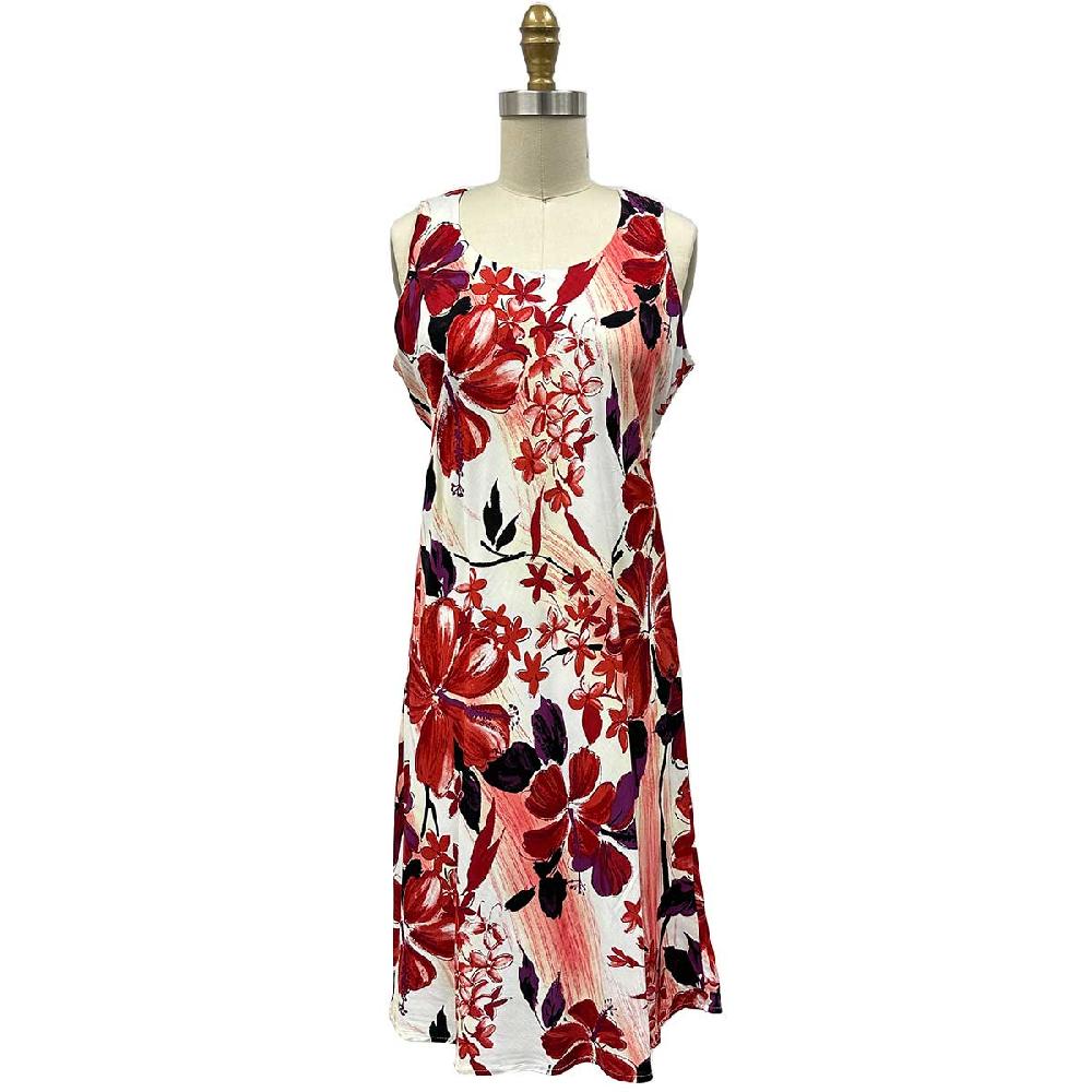 paradise found Mid Length Tank Dresses Watercolor Hibiscus Red Tank Dress