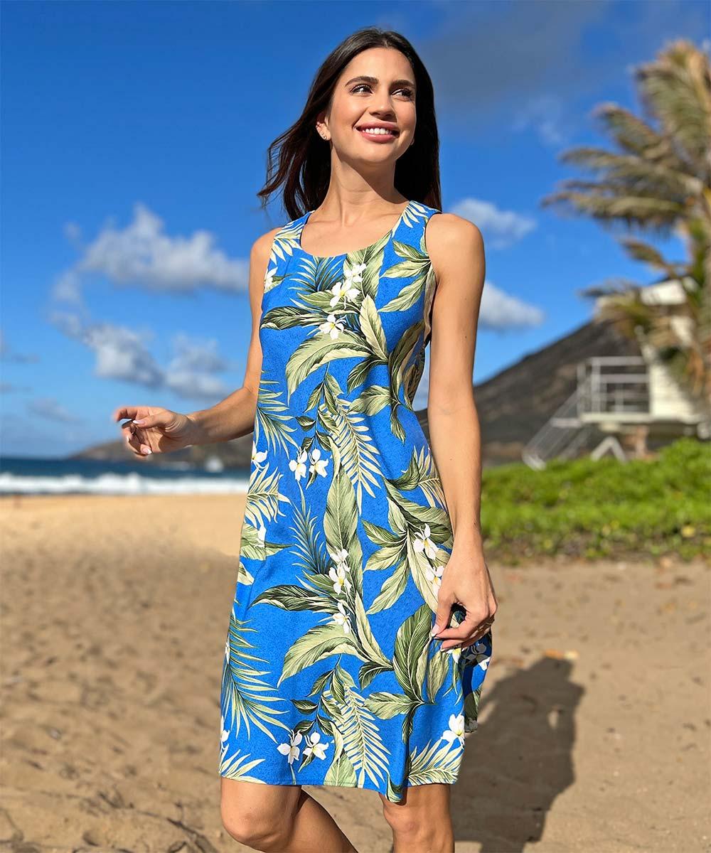 Paradise Found Mid Length Tank Dresses White Ginger Blue Tank Dress