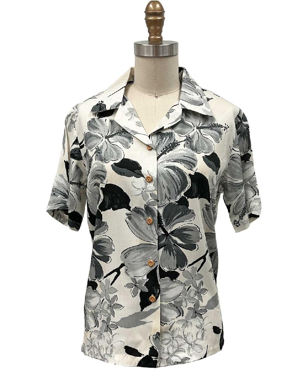 paradise found New Tops Women's Watercolor Hibiscus Gray Camp Shirt paradise found New Tops Women's Watercolor Hibiscus Gray Camp Shirt