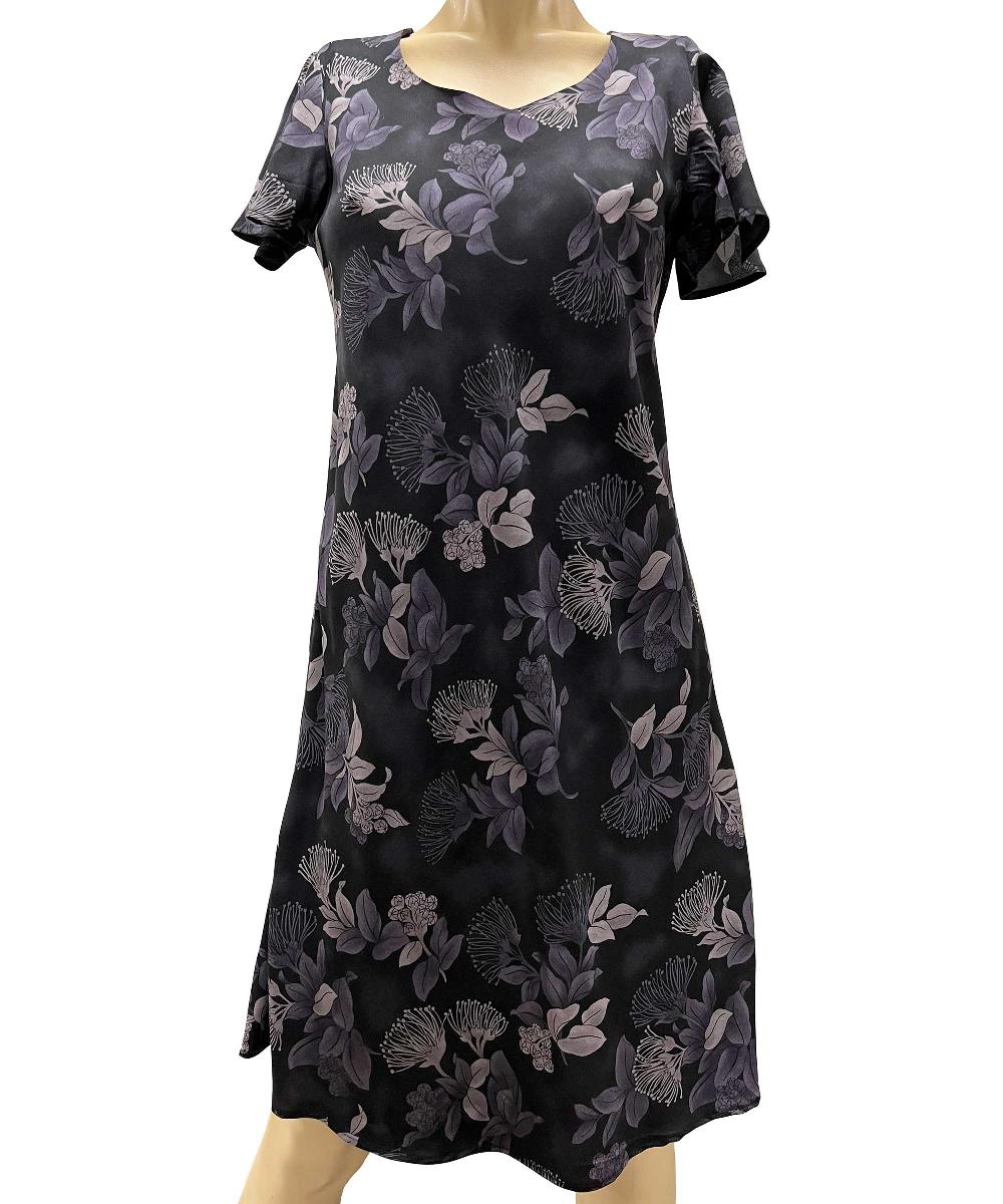 Paradise Found Ohia Hawaiian Shirts Ohia Black A-Line Dress With Cap Sleeves