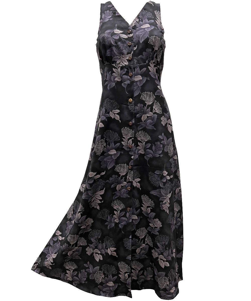 paradise found Ohia Hawaiian Shirts Ohia Black Button Front Tank Dress