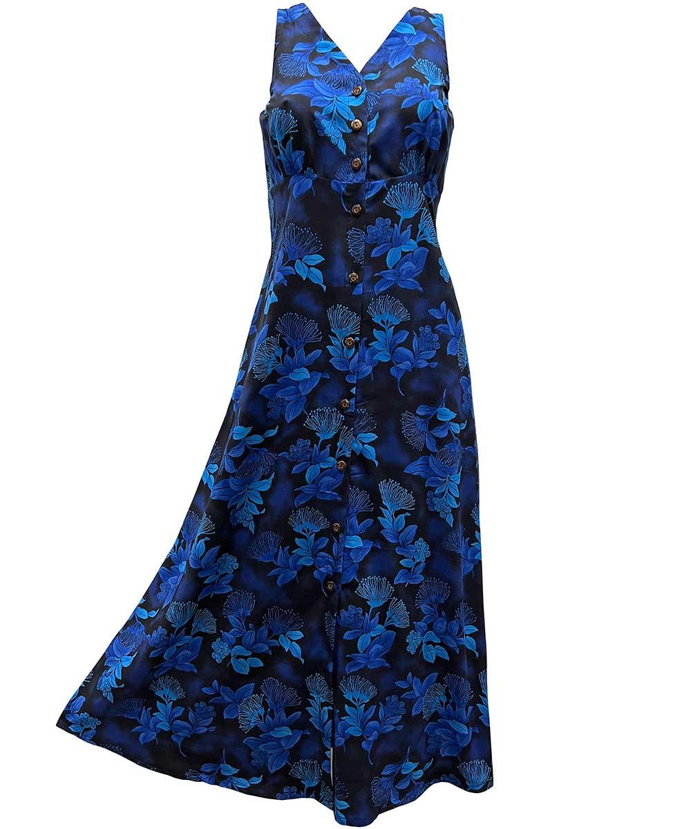 paradise found Ohia Hawaiian Shirts Ohia Navy Button Front Tank Dress