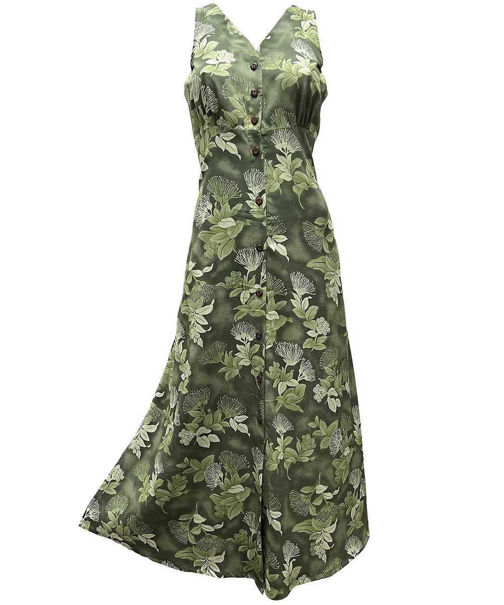 Paradise Found Ohia Hawaiian Shirts Ohia Sage Button Front Tank Dress