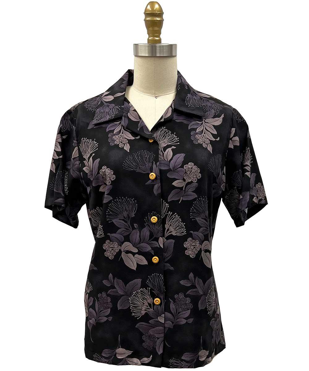 paradise found Ohia Hawaiian Shirts Women's Ohia Black Camp Shirt