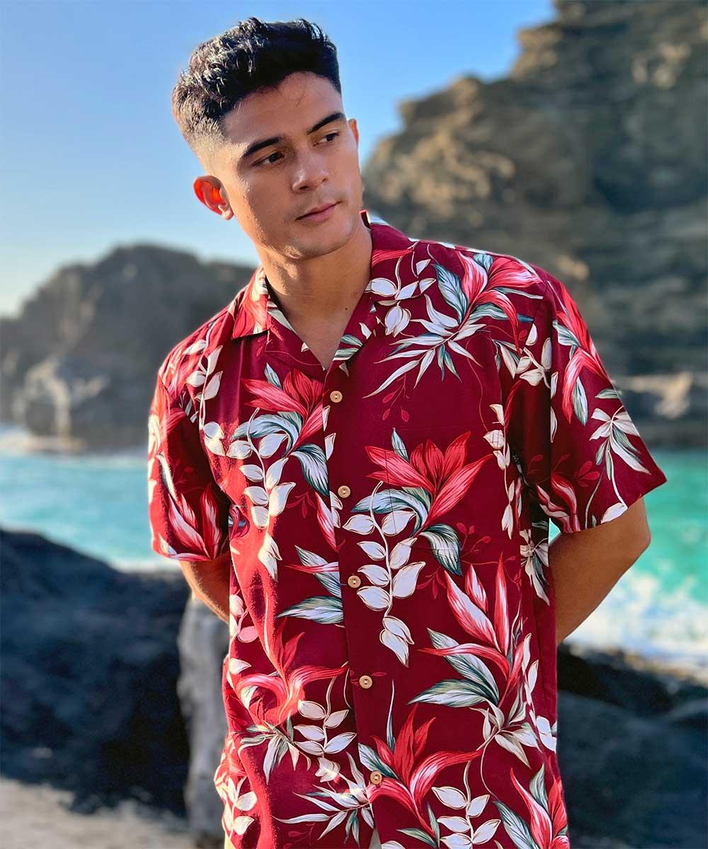 Paradise Found Paradise Found Men's Shirts Heliconia Paradise Red