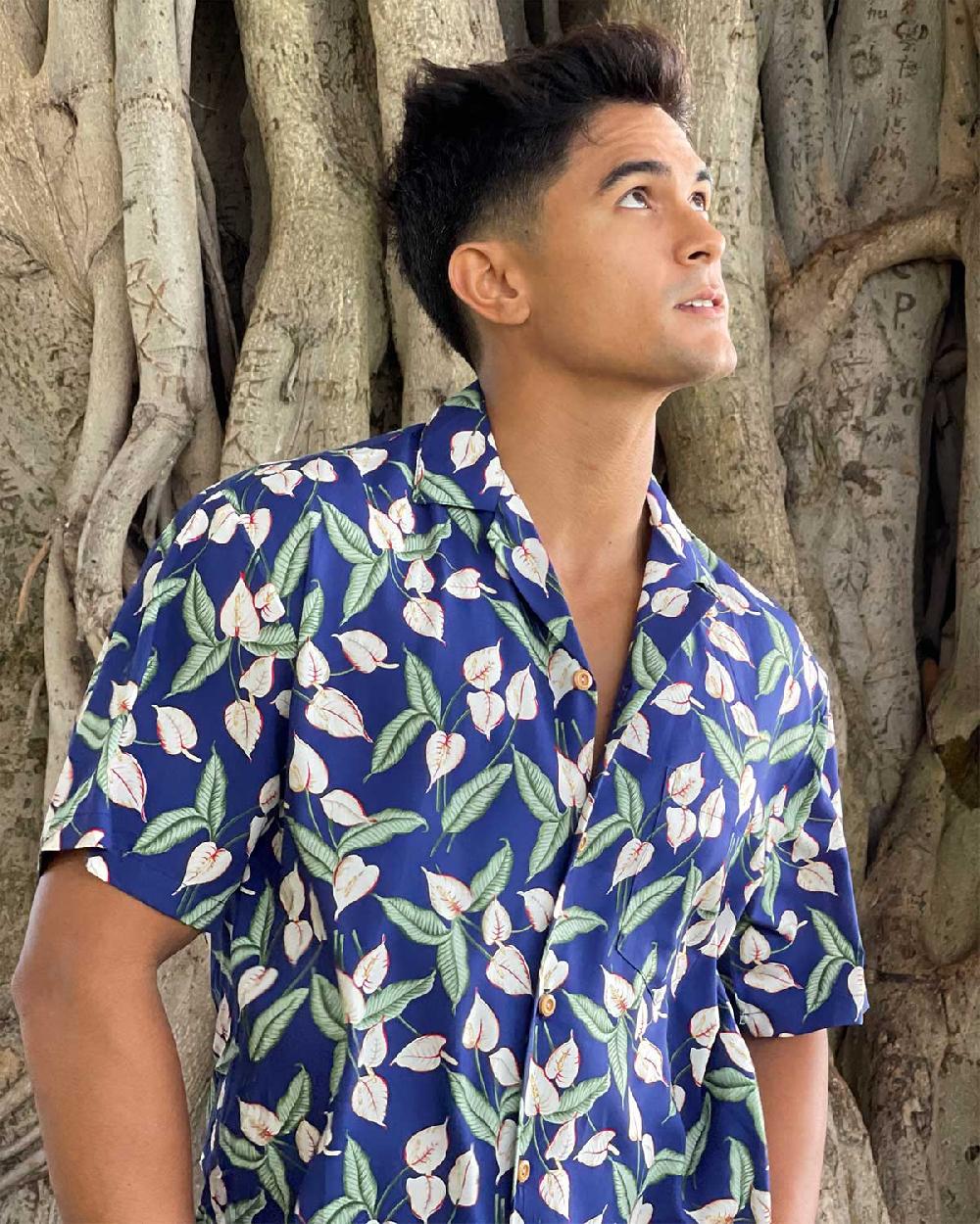 Paradise Found Paradise Found Men's Shirts Mini Anthurium Blue