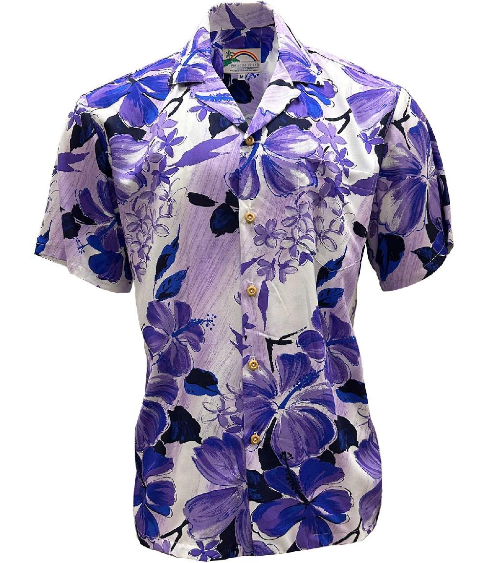 paradise found Paradise Found Men's Shirts Watercolor Hibiscus Purple